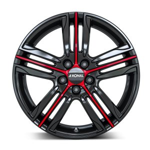Camper-Wheels Ronal R57 5-Loch Jetblack-red-spoke Ansicht 1